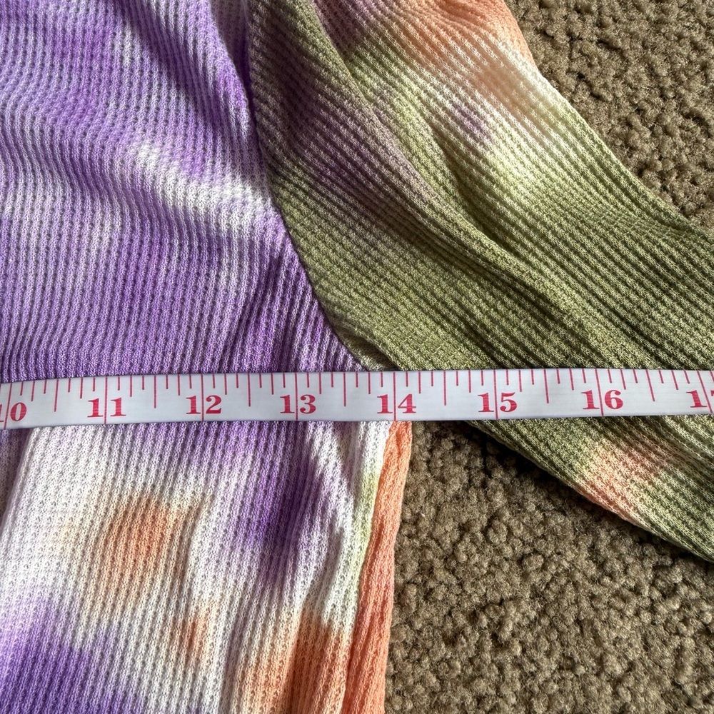 Lush Women’s  Tie Dye Cropped Waffle Knit Shirt Knotted Front Orange Size S - Picture 3 of 9
